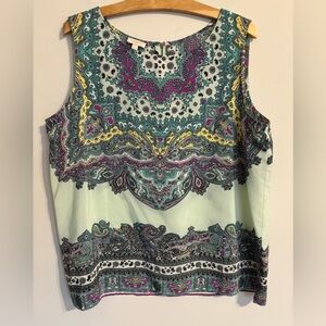 Talbots Aqua boho print sleeveless Top